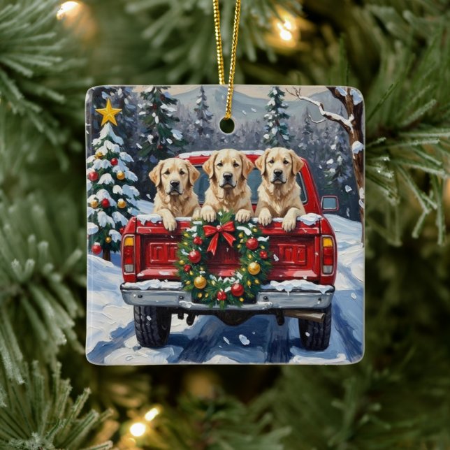 Adorno De Cerámica Great Pyrenees Christmas Red Truck Holiday (Árbol)