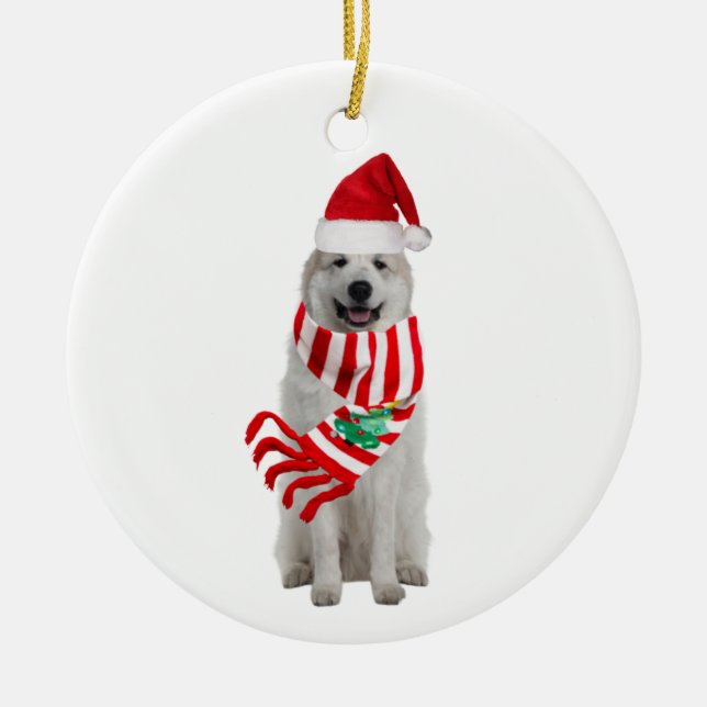 Adorno De Cerámica Great Pyrenees With Hat Scaft Christmas (Frente)
