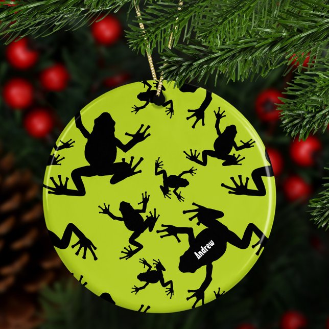 Adorno De Cerámica Green and Black Frog Pattern Kids Christmas (Subido por el creador)