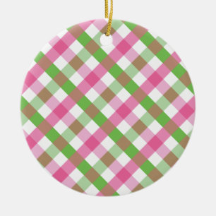 Adorno De Cerámica Green and Pink Gingham Net