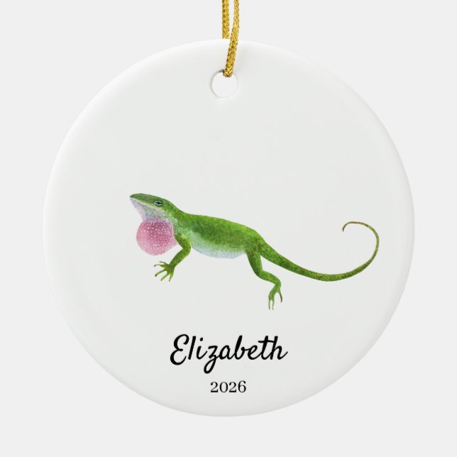 Adorno De Cerámica Green Anole Ornament,Custom Christmas Keepsake (Frente)