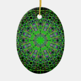 Adorno De Cerámica Green Black Kaleidoscope Mandala Art