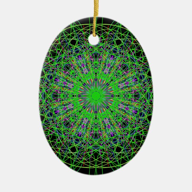 Adorno De Cerámica Green Black Kaleidoscope Mandala Art (Frente)