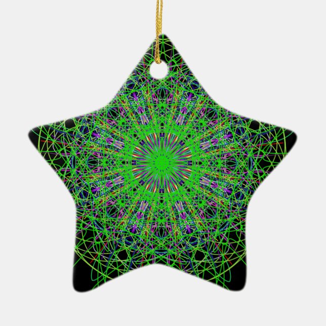 Adorno De Cerámica Green Black Kaleidoscope Mandala Art (Frente)