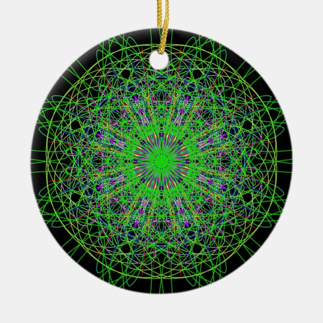 Adorno De Cerámica Green Black Kaleidoscope Mandala Art (Frente)