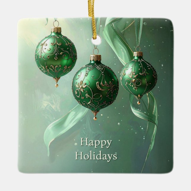 Adorno De Cerámica Green Christmas Ball Holiday Ornament (Anverso)