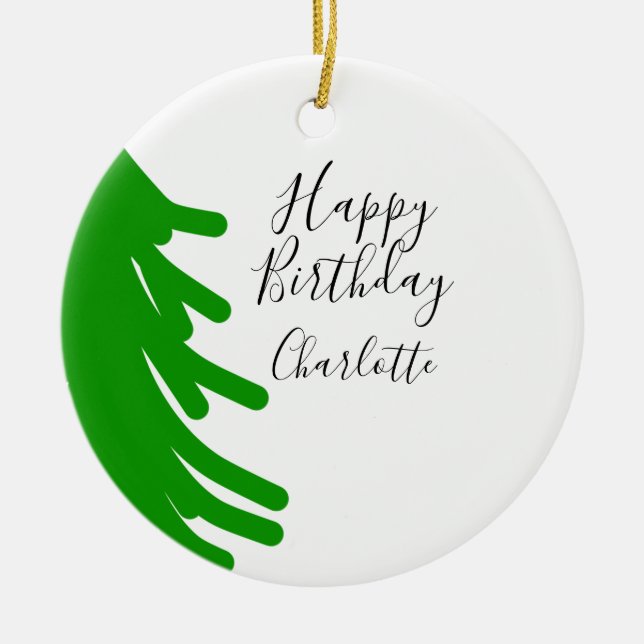 Adorno De Cerámica Green Christmas tree happy birthday December winte (Frente)