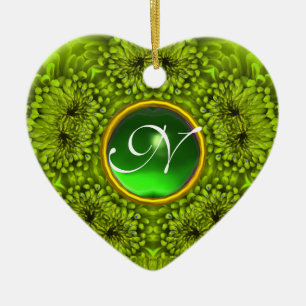 Adorno De Cerámica GREEN DAHLIA EMERALD MONOGRAM Heart