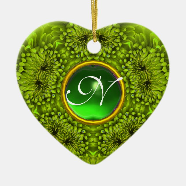 Adorno De Cerámica GREEN DAHLIA EMERALD MONOGRAM Heart (Frente)