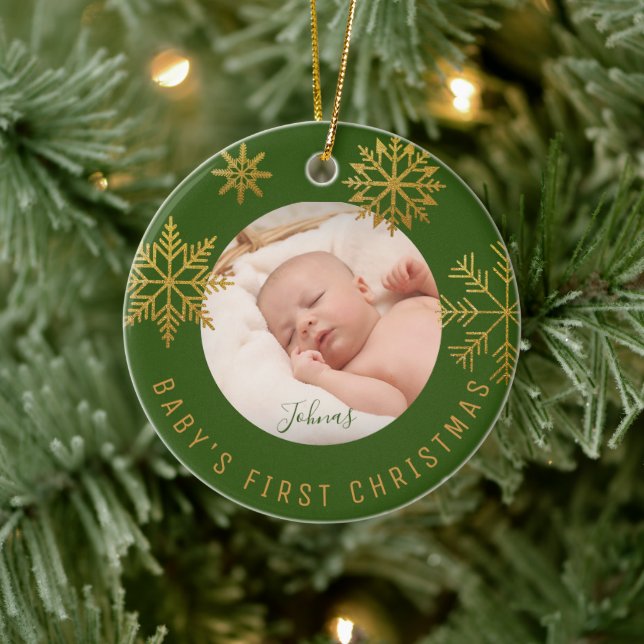 Adorno De Cerámica Green Gold Babys First Christmas Gift (Árbol)