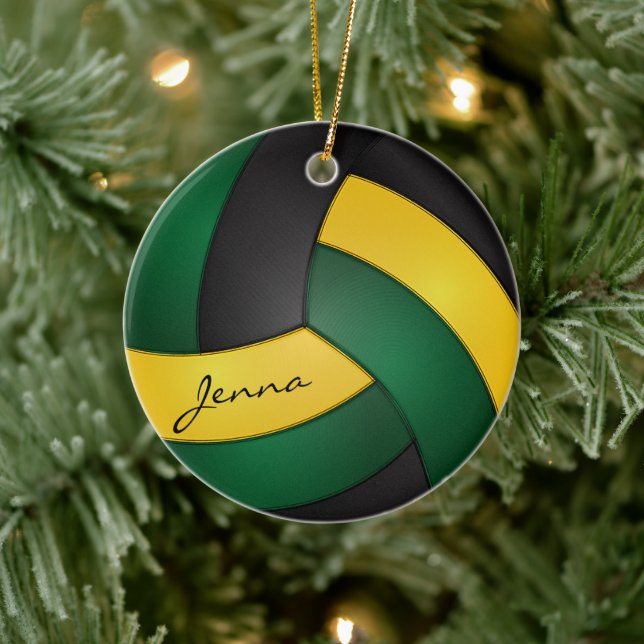 Adorno De Cerámica Green, Gold Yellow and Black Volleyball 🏐 (Árbol)