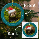 Adorno De Cerámica Green Oh, qué divertido Navidades Mascotas Ferret<br><div class="desc">Verde Oh, Qué Divertido Mascota Navidades De Cerámica Ornamento. Celebra la temporada de fiestas con tu adorable amigo huronero creando un querido bigote con nuestro ornamento de cerámica verde. Este adorno cuenta con dos fotos, una en la parte delantera y otra en la parte trasera, rodeadas de un marco verde...</div>