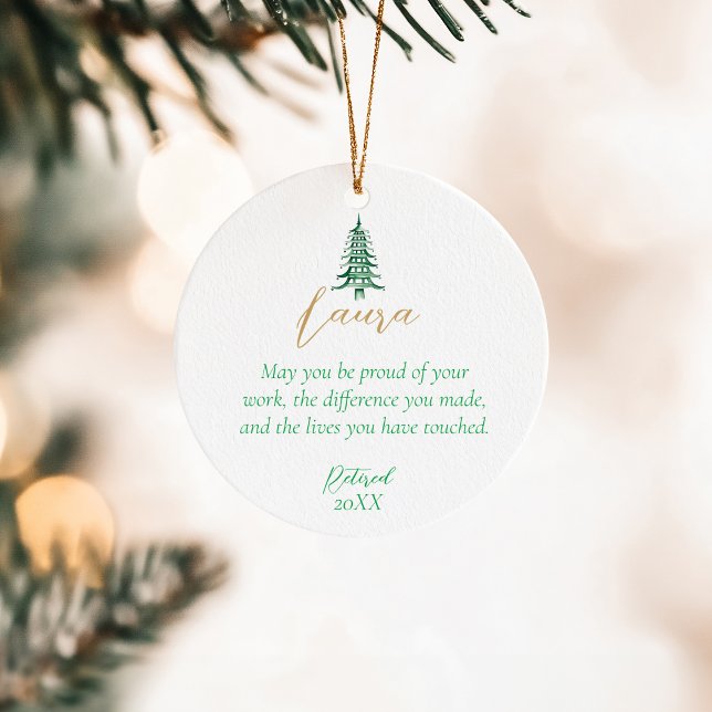Adorno De Cerámica Green Pagoda Christmas Tree Retirement 1-Photo (Green Pagoda Christmas Tree Retirement 1-Photo Ceramic Ornament)