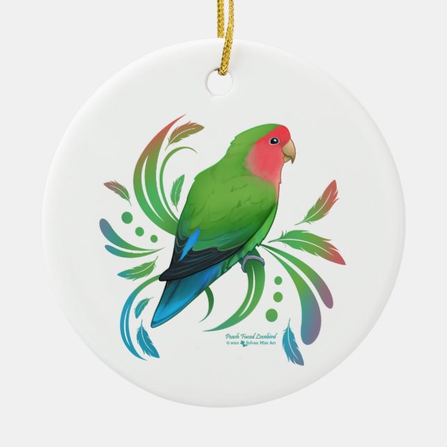 Adorno De Cerámica Green Peach Facer Lovebird (Frente)