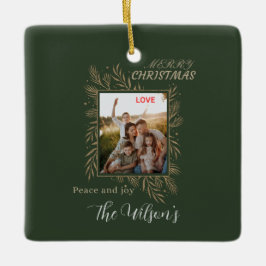 Adorno De Cerámica Green personalized family photo name