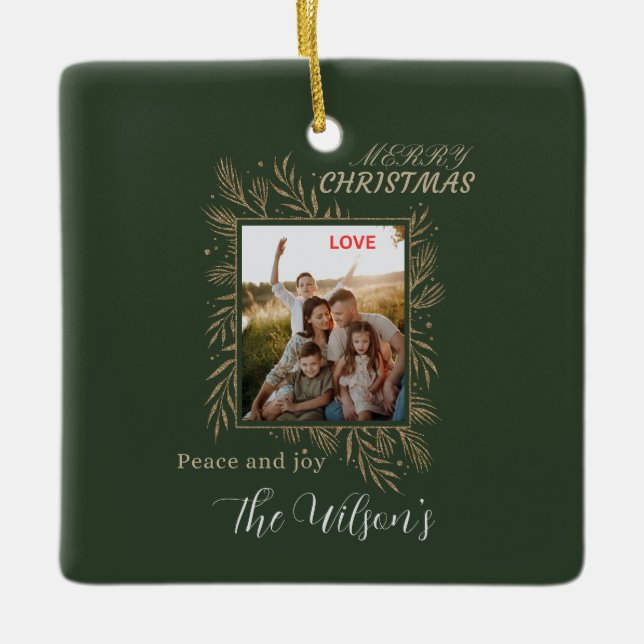 Adorno De Cerámica Green personalized family photo name (Anverso)