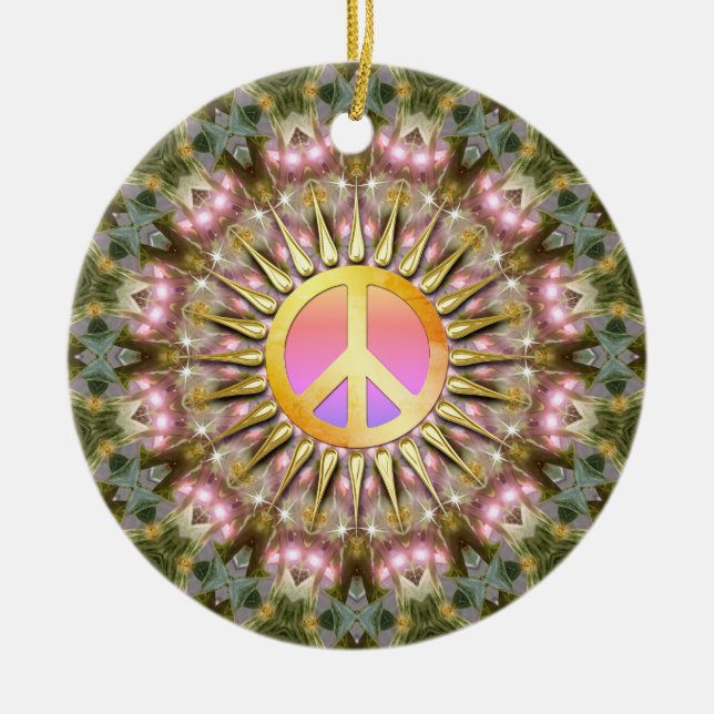 Adorno De Cerámica Green Pink Healing Light Peace Mandala (Frente)