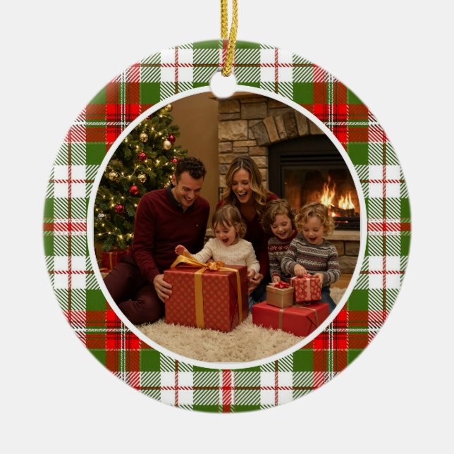 Adorno De Cerámica Green Plaid Family Christmas (Frente)