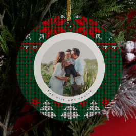 Adorno De Cerámica Green & Red Knit Sweater Pattern Photo