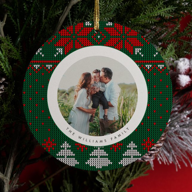 Adorno De Cerámica Green & Red Knit Sweater Pattern Photo (Subido por el creador)