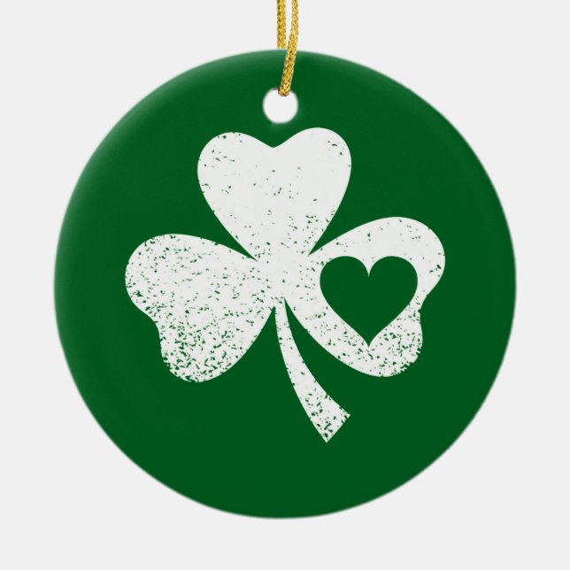 Adorno De Cerámica Green St Patricks Day Irish Patty's Heart Shamrock (Frente)