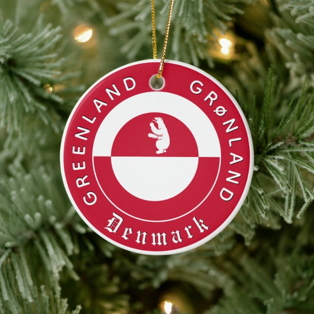 Adorno De Cerámica Greenland Ornament, Bear, travel, Greenland Flag (Árbol)