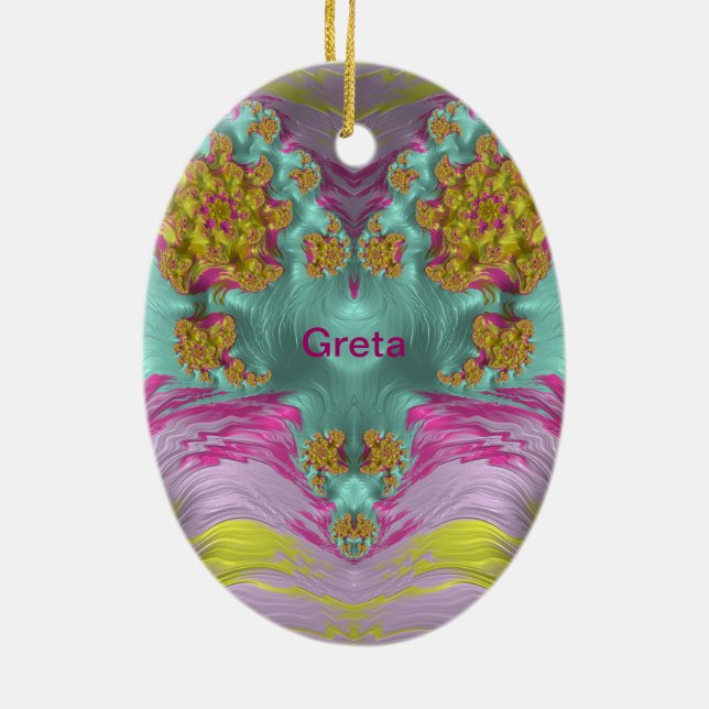 Adorno De Cerámica GRETA ~ HUEVO ORIENTAL ~ AZUL amarillo rosado ~ (Atrás)