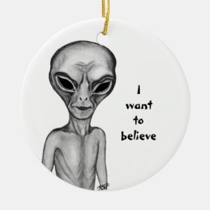 Adorno De Cerámica Grey Alien , quiero creer