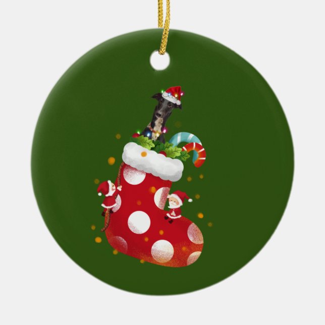 Adorno De Cerámica Greyhound Con Navidades De LUCES Gorras (Frente)