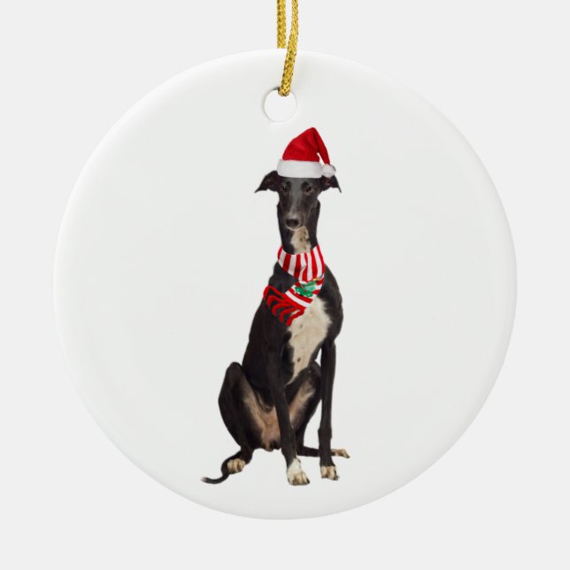 Adorno De Cerámica Greyhound Con Navidades Gorras Scaft (Frente)