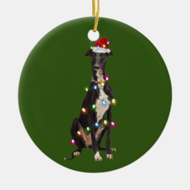 Adorno De Cerámica Greyhound Con Navidades Scafés Santa Hat (Frente)