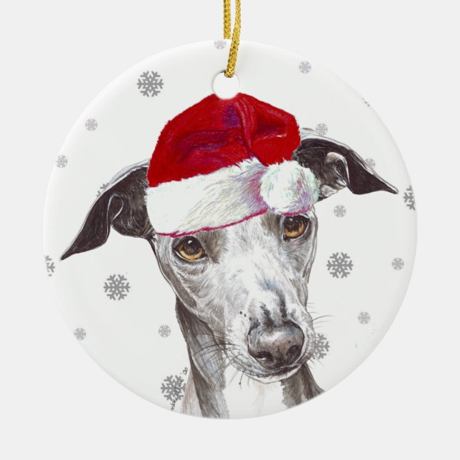 Adorno De Cerámica Greyhound italiano - Bauble de Navidades de Santa  (Frente)