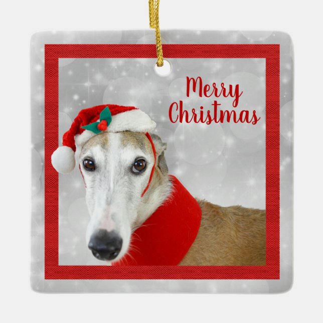 Adorno De Cerámica Greyhound Merry Christmas (Anverso)
