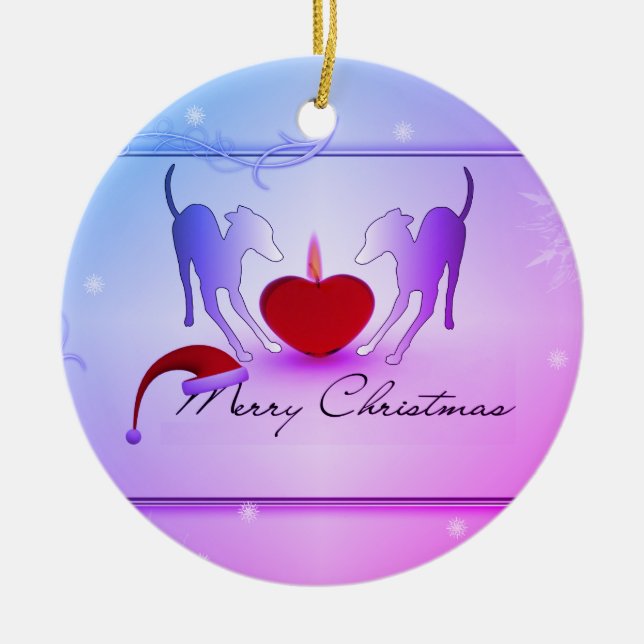 Adorno De Cerámica Greyhounds Italiano Feliz Navidad (Frente)