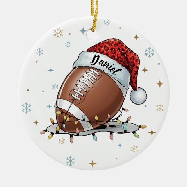 Adorno De Cerámica Gridiron Glow: Football with Santa Hat  (Frente)