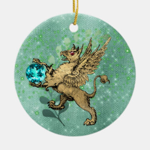 Adorno De Cerámica Griffin dorado