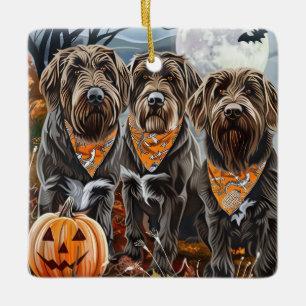 Adorno De Cerámica Griffon de caza de pelo duro Halloween espeluznant