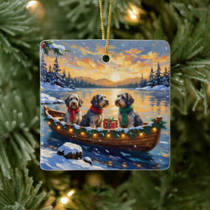 Adorno De Cerámica Griffon de caza de pelo duro Navidad Barco Fiesta