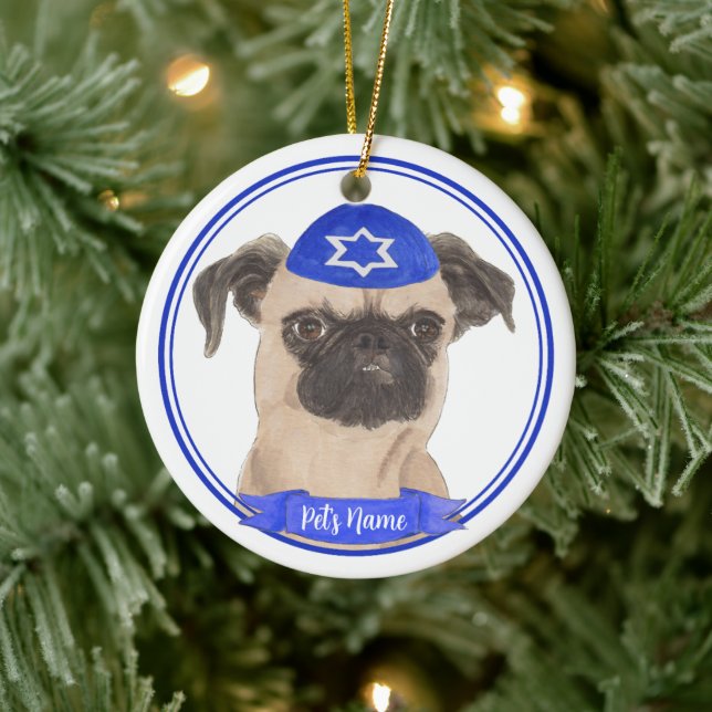 Adorno De Cerámica Griffon Hanukkah Yarmulke personalizado de Brusela (Árbol)