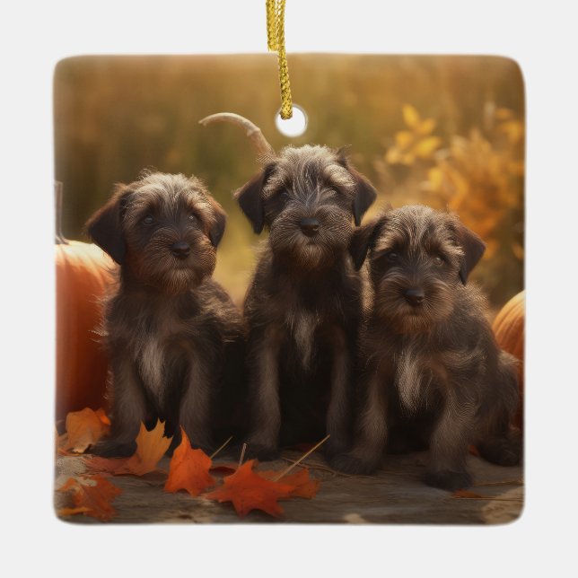 Adorno De Cerámica Griffon Puppy con puntas alámbricas (Anverso)