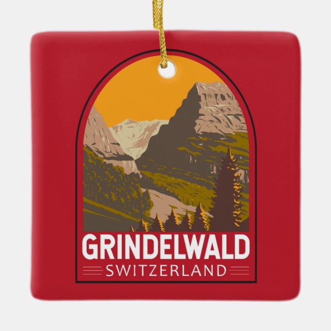 Adorno De Cerámica Grindelwald Suiza Viaje al arte (Anverso)