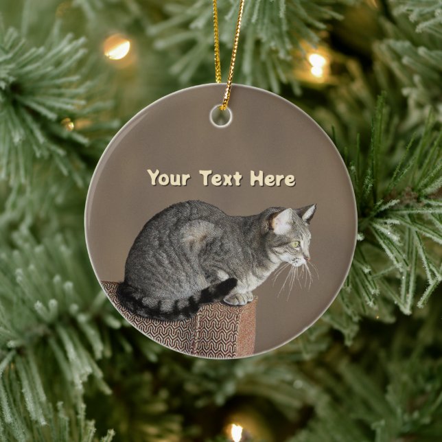 Adorno De Cerámica Gris ahumado gato de tabulación (Árbol)