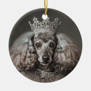 Adorno De Cerámica Gris Poodle vestido de princesa