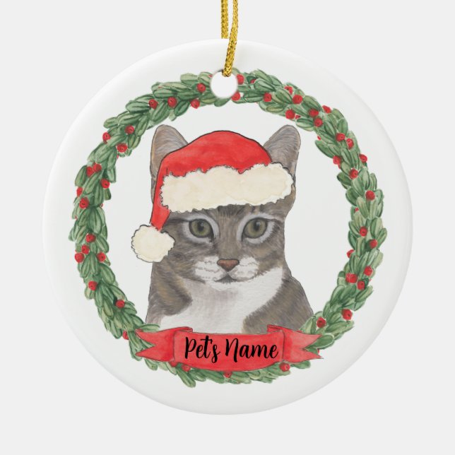 Adorno De Cerámica Gris Tabby Cat personalizado (Frente)