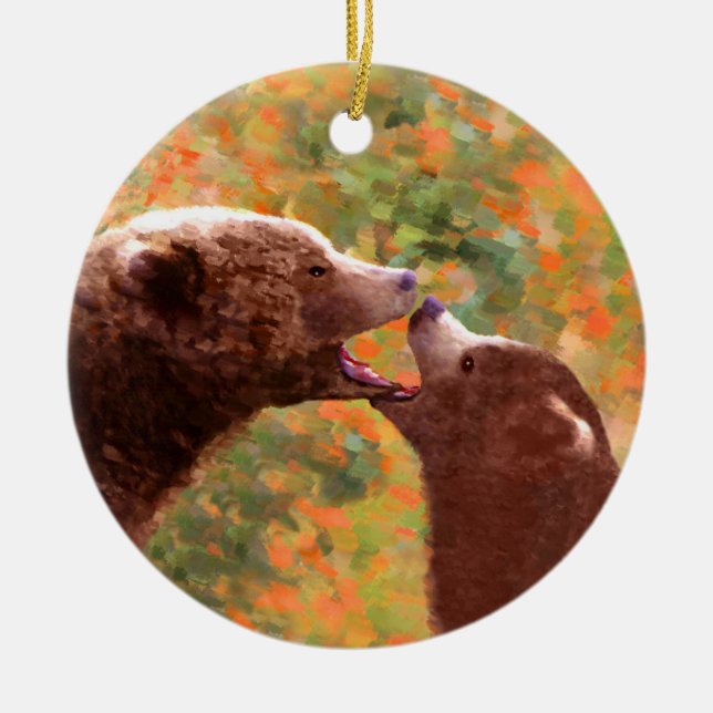 Adorno De Cerámica Grizzly Bear Mom and Cub Painting - Wildlife Art (Frente)