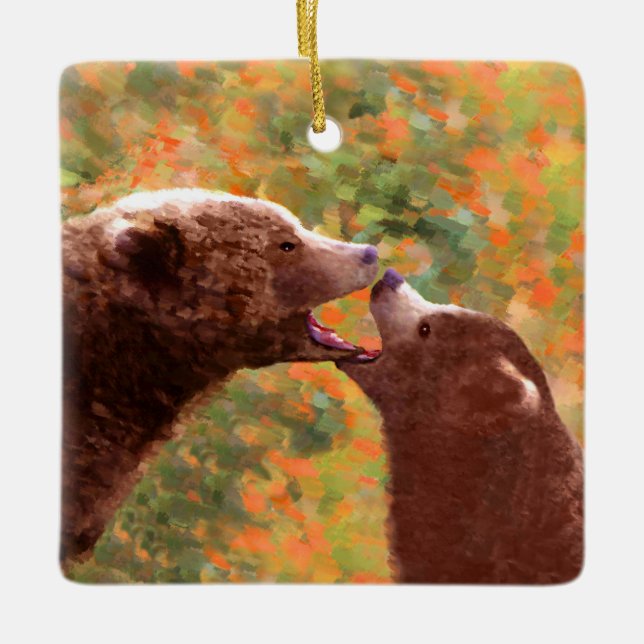 Adorno De Cerámica Grizzly Bear Mom and Cub Painting - Wildlife Art (Anverso)