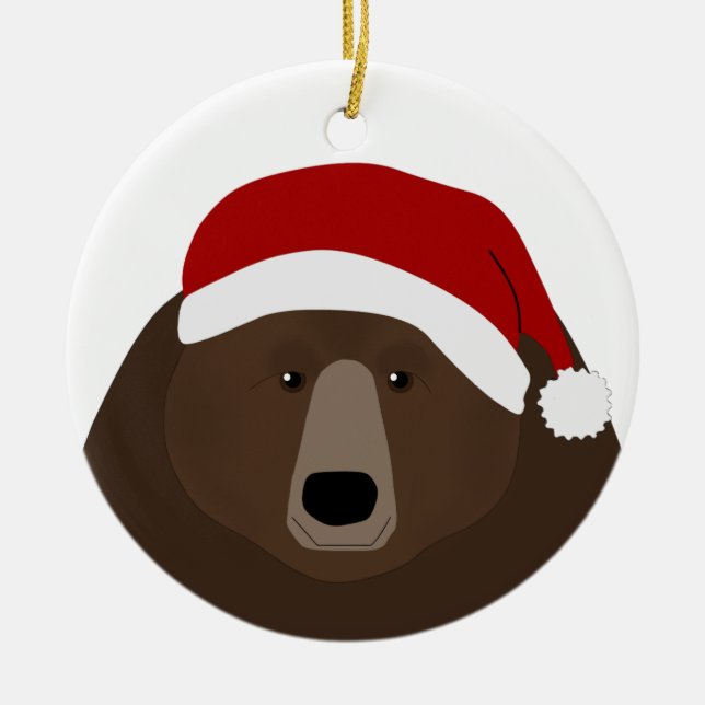 Adorno De Cerámica Grizzly Bear Papá Noel (Frente)