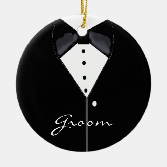 Adorno De Cerámica Groom Boda Tuxedo (Frente)