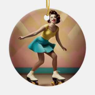 Adorno De Cerámica "Groovy Glide: Ritmos retro sobre ruedas de esquí"