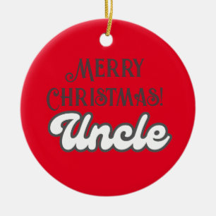 Adorno De Cerámica Groovy Red Text Merry Christmas Uncle